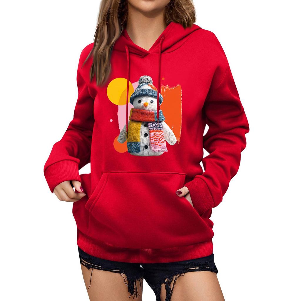 Women's Winter Christmas Printed Pullover Hooded Sweatshirt Fleece Long Sleeve Sweatshirt