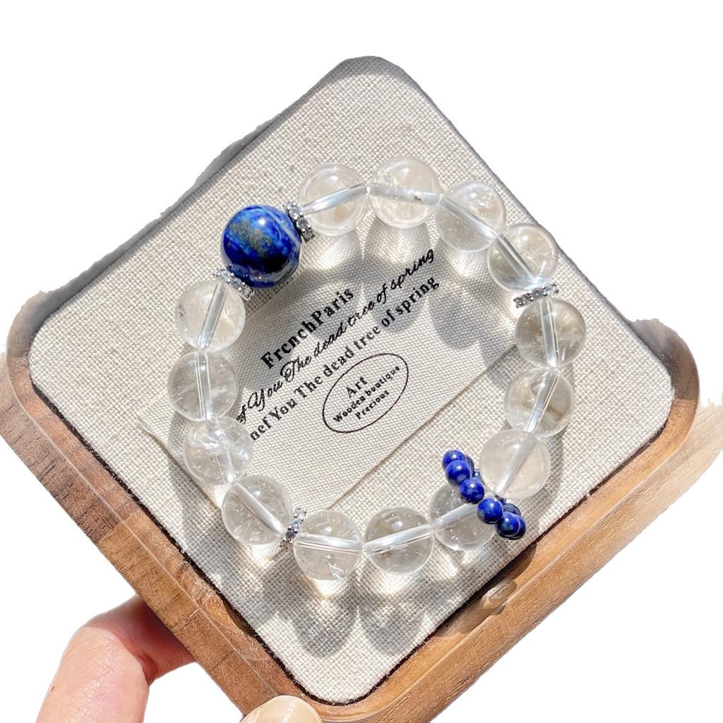 Vintage High-End Natural White Crystal Lapis Lazuli Design Bracelet Bracelet.