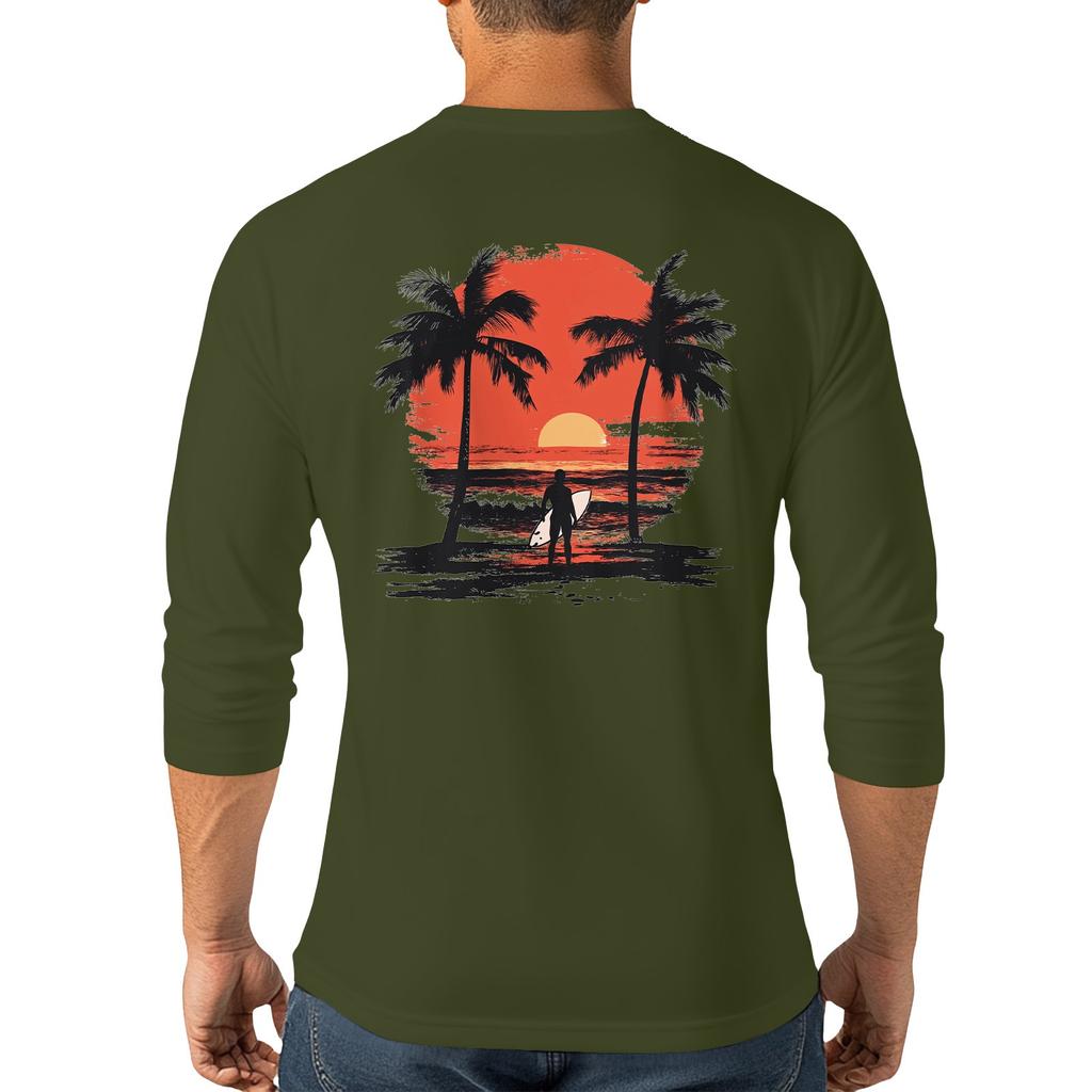 Men's Casual And Fashionable Printed Collar Three-quarter Sleeve Top T-shirt