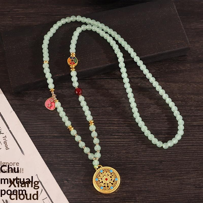 Chinese Style Pearl Necklace Hanfu Accessory Zinc Alloy Hollow Carved Pendant Long Chain Necklace
