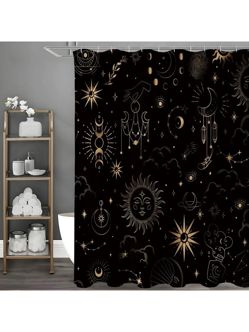 

Sun God Moon Astrological Shower Curtain, Bathroom Decorative Shower Curtain, Waterproof Shower Curtain With Hooks W60H190(CM)-1 Pcs