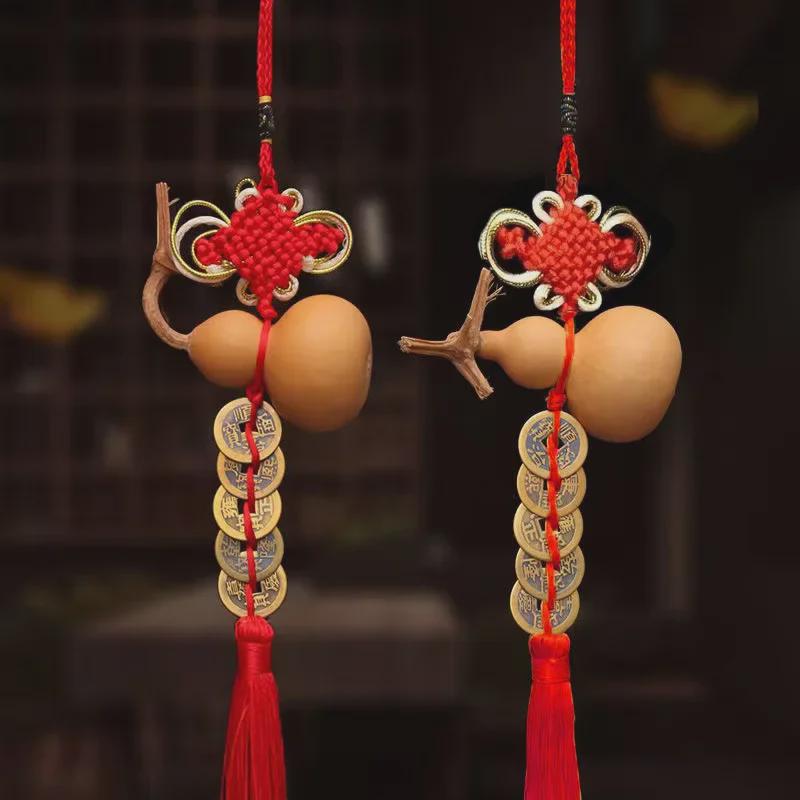 Natural Gourd Five Emperors Coin Pendant with Chinese Knot