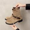 Autumn Winter Women Western Ankle Boots Fashion Pointed Toe Low Heel Shoes Belt Buckle Ladies Elegant Short Booties