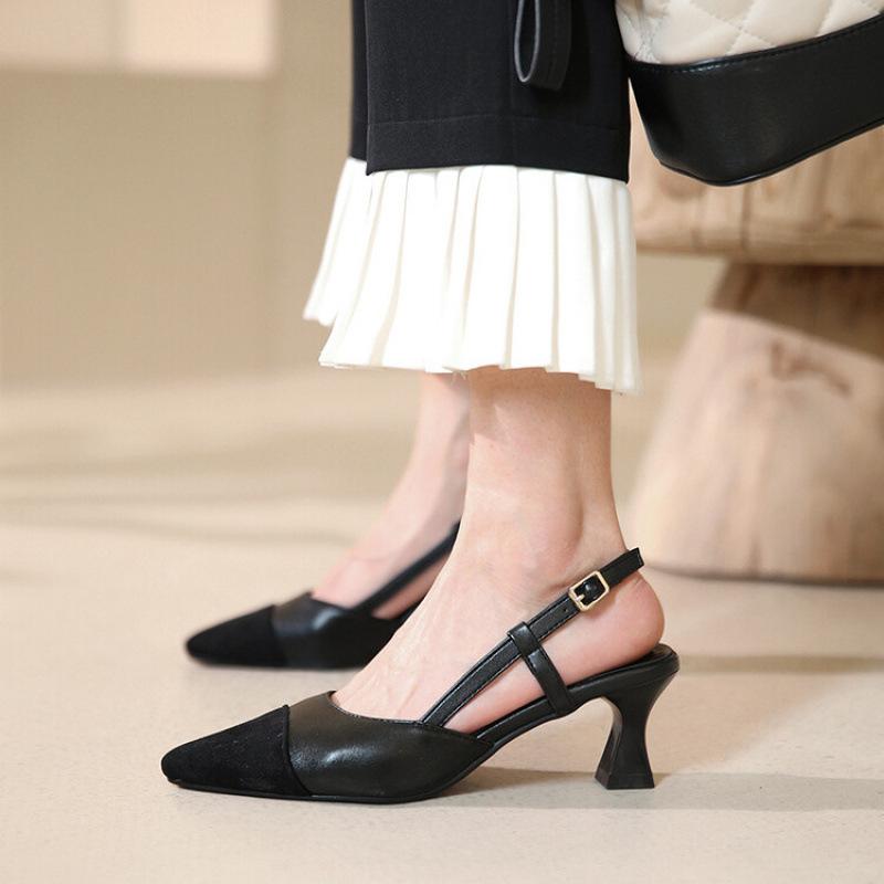 Casual Women's Pointed Sandals Buckle New Summer High-heeled Sandals Rubber Soft-soled Bag Head Empty Sandals Color Matching