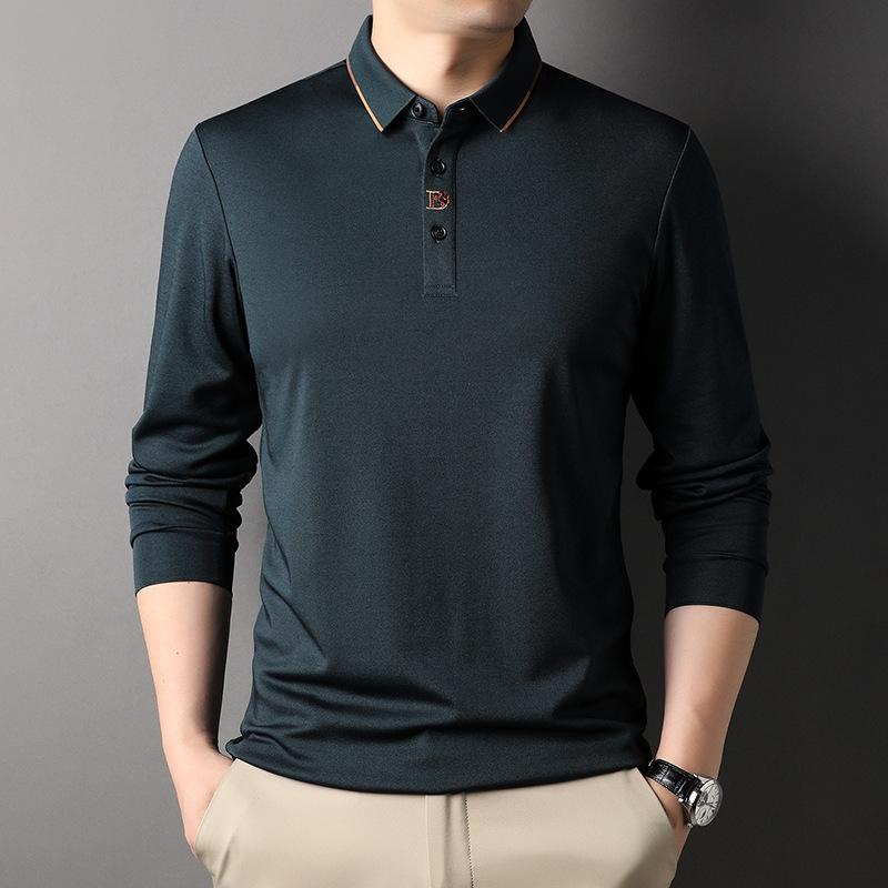 Tricou cu mânecă lungă pentru bărbați, cu rever, pentru afaceri, de primăvară și toamnă, casual, de bază, polo larg, îmbrăcăminte la modă pentru bărbați