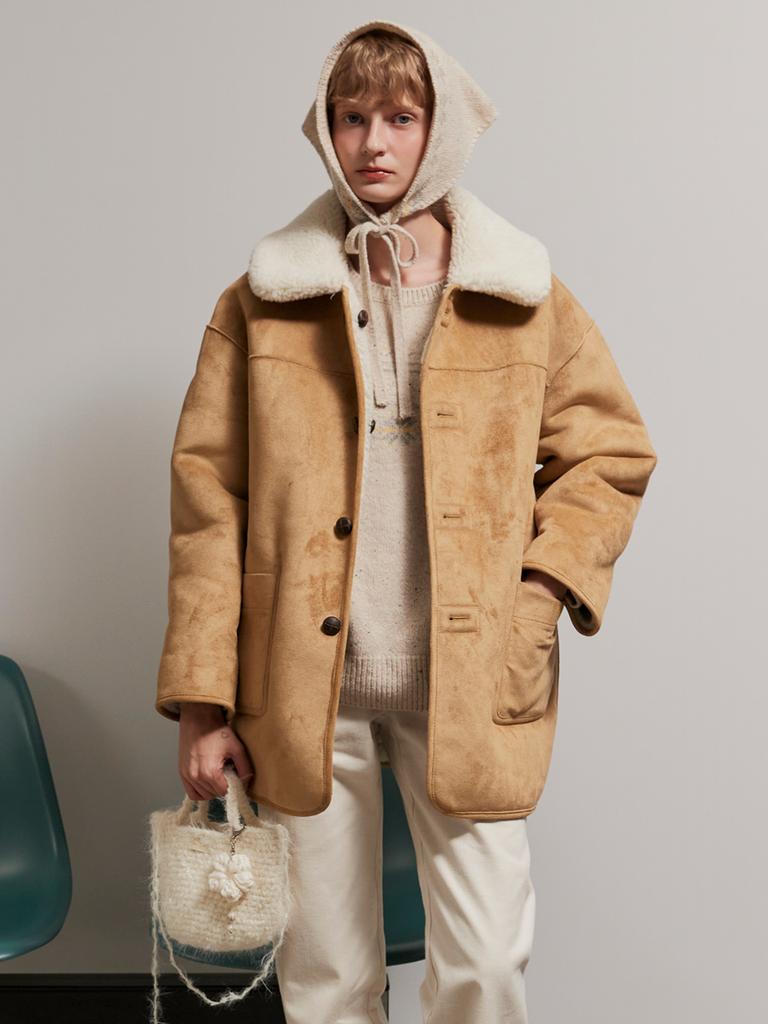 Ouel Reversible Shearling Half Coat_Butter Beige