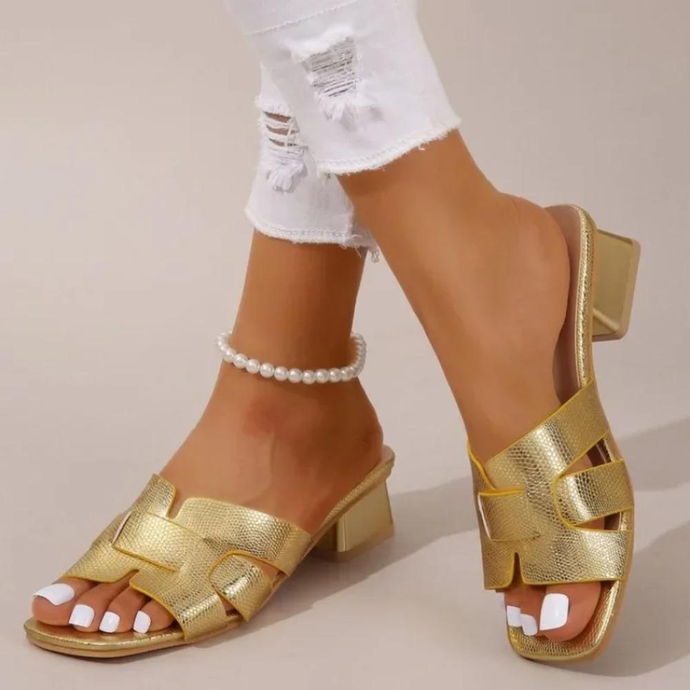 Women's Chunky Heeled Sandals Fashion Square Open Toe Slip On Heels Elegant Wedding White Sandals