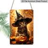 2D Flat, 1pc Autumn Maple Witch Kitty Halloween Aluminum Sign, Pumpkin Decorative Sign, Fun Decor, Halloween Artwork Wall Decor, Modern Wall Art, for