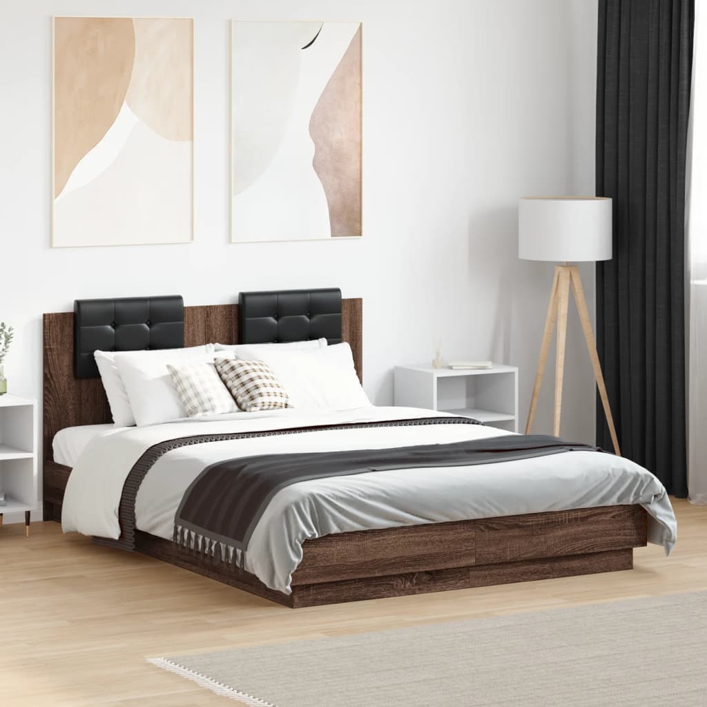 Bed Frame with Headboard and LED Lights Brown Oak Effect 120 x 190 cm