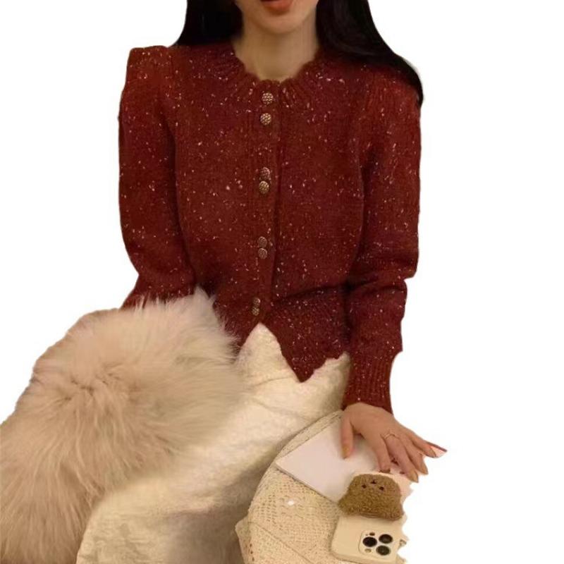 Spring New Temperament Knitted Cardigan Women's Color Dot Short Age-reducing Sweater Jacket Top
