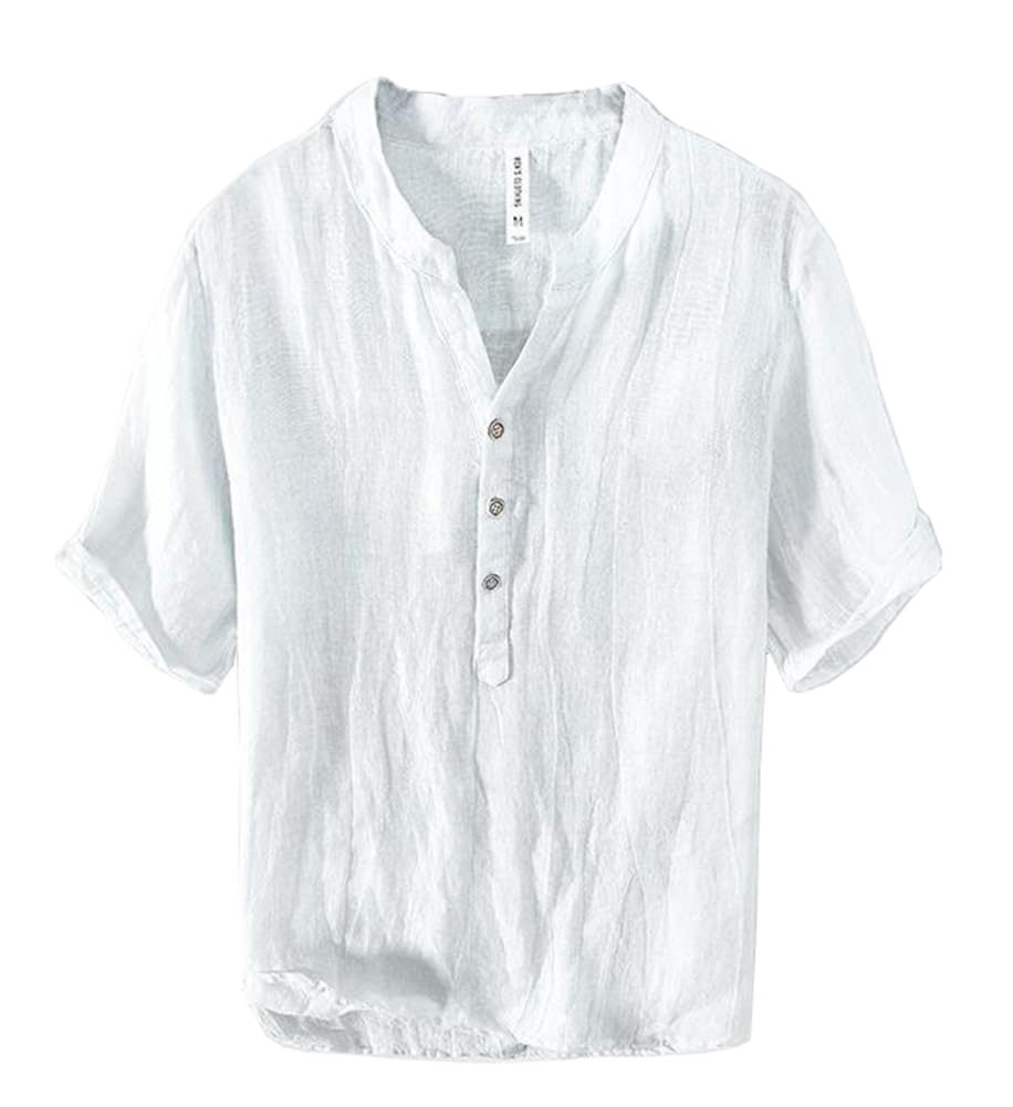 TASOGARA Summer Short Linen Plus Sizes Loose Solid Summer Top Men's T-Shirt, Sleeve, Moisture-Wicking, Quick-Drying, Shirt, Cotton-Linen, 3/4 Sleeves,