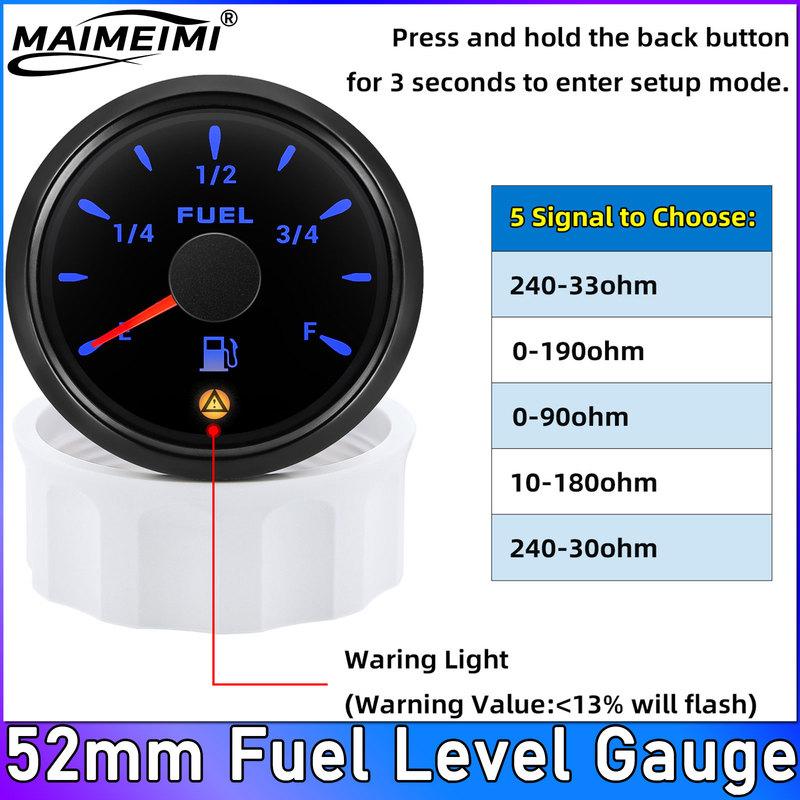 52MM Fuel Level Gauge 7 Colors Backlight Warning Light 0-190 240-33Ohm Fuel Tank Indicator For Car Marine RV Yacht Boat 9-32V