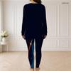 Women Plus Size Two Piece Pants Set Half Zip Long Sleeve Blue Star Printed Longline Top Fitted Pants