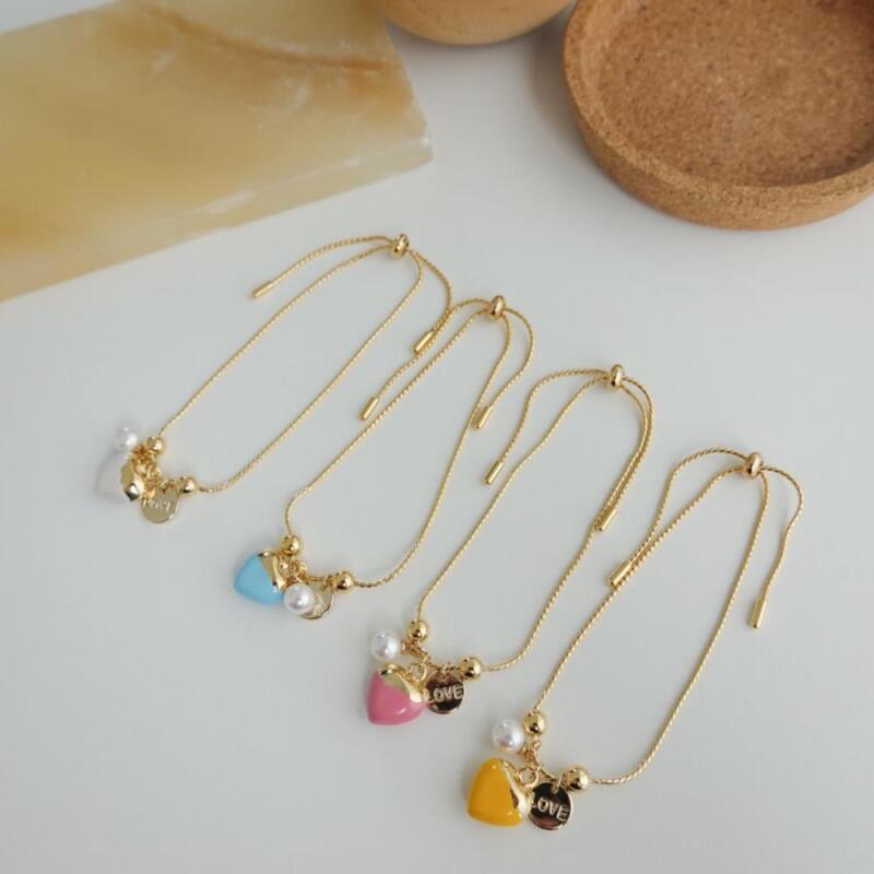 

Tongpori Thin Chain Women s Bracelet LOVE Bead Pearl Heart Shape pink