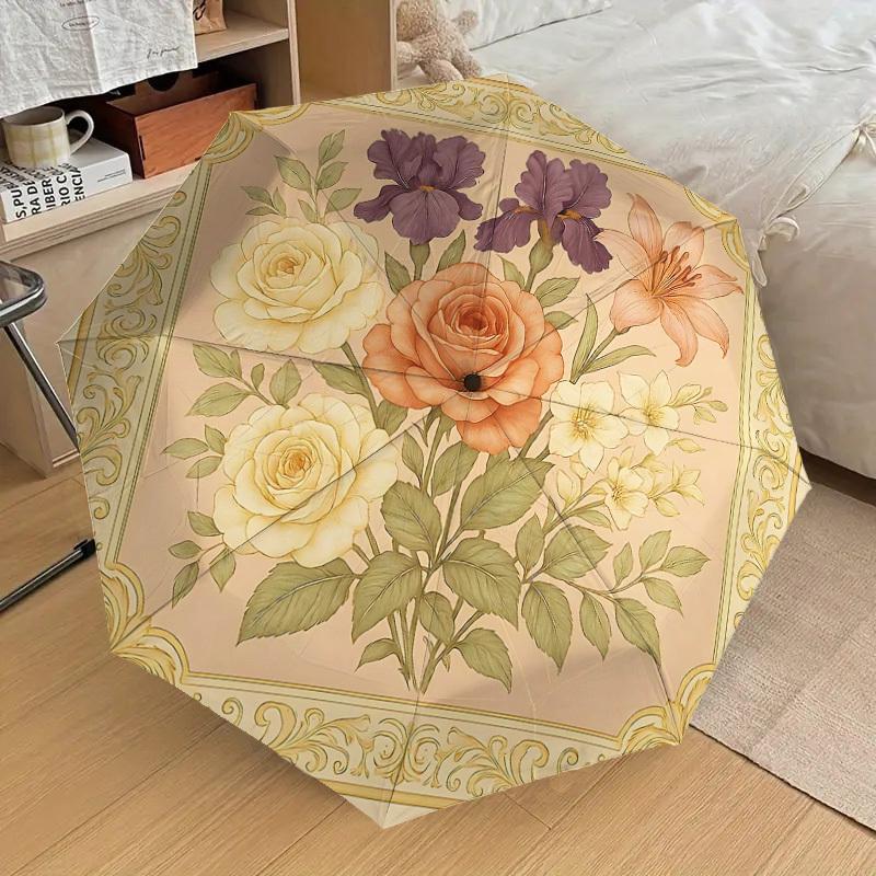 1PC Floral Pattern Umbrella-8-Rib Reinforced Portable Folding Travel Suitable for All Seasons Outdoor Daily Use Is an Ideal Choice  -K0351