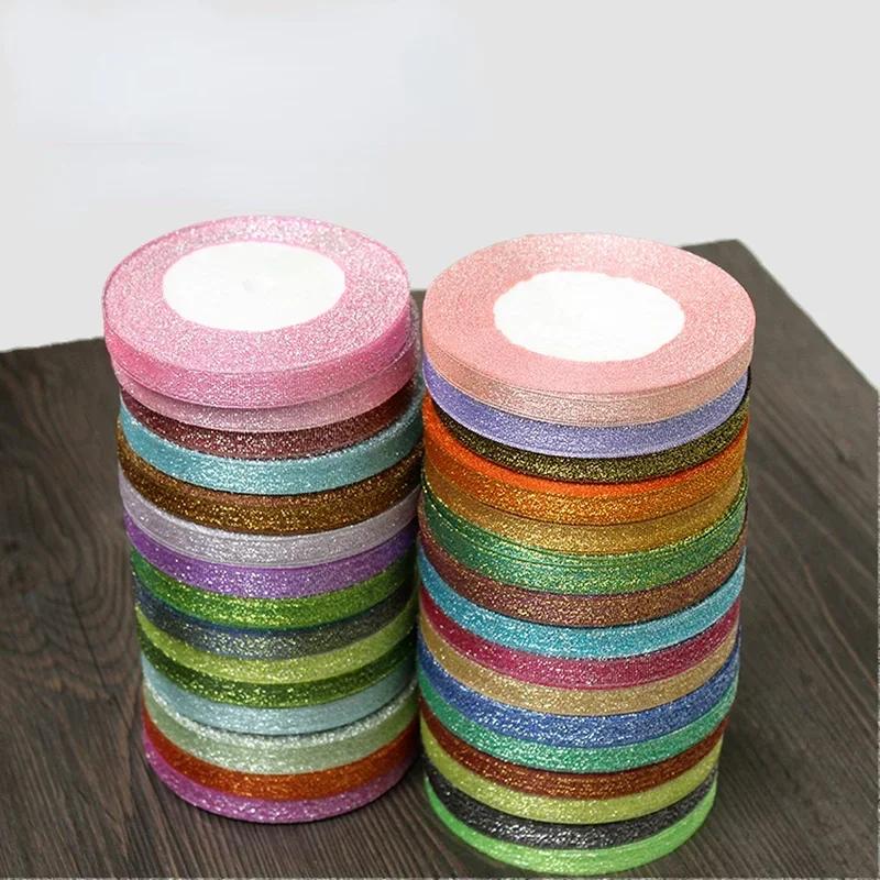 10mm 25Yard Glitter Ribbon Satin Belt DIY Candy Box Gift Packaging Glitter Webbing Halloween Wedding Christmas Decoration Layout
