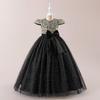 Girls Formal Dress Kid Puff Sleeve Sequin Wedding Bridesmaid Floor Length Party Gown