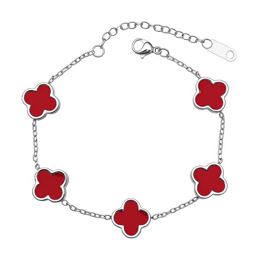 18K Gold Plated Four-Leaf Clover Bracelet with Mother-of-Pearl, Titanium Steel Jewelry Piece, Double-Sided Smooth Surface