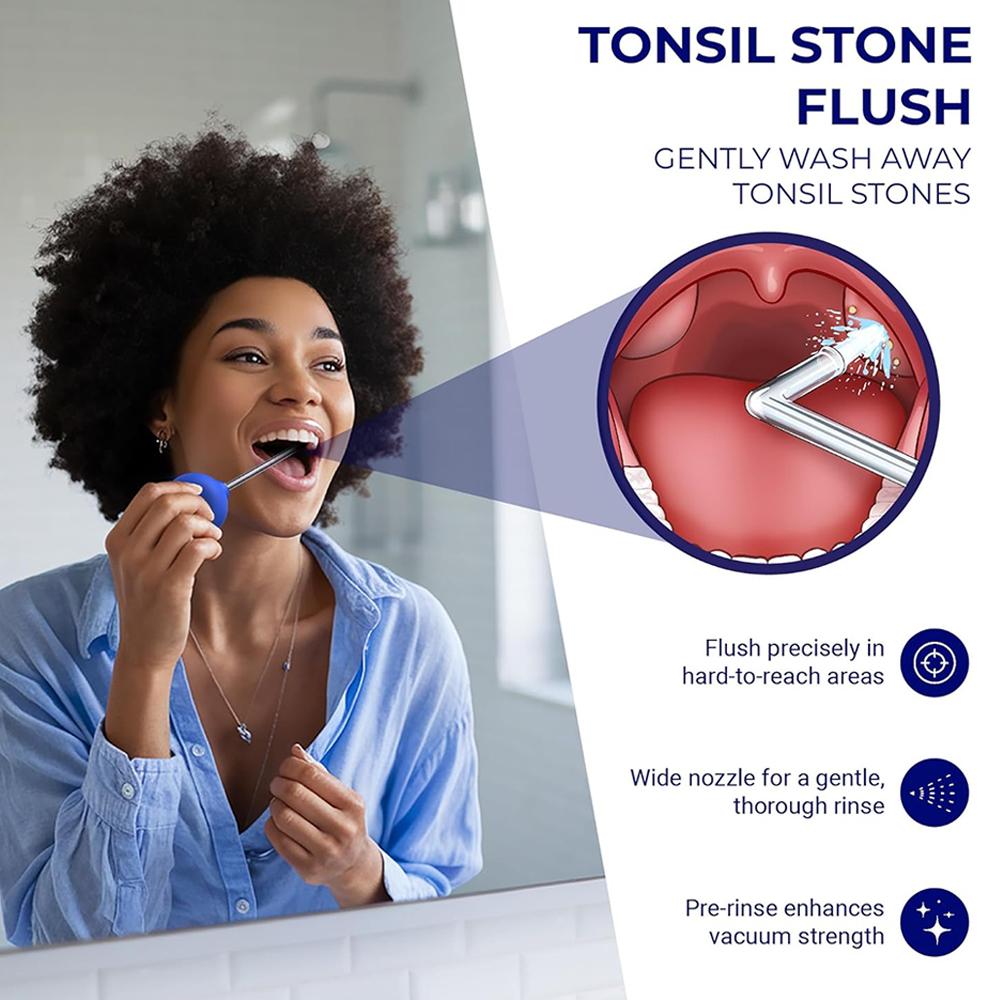 Tonsil Stone Cleaning Kit with 15°+90° Curved Glass Tube and Manual Suction Ball Easily Removes Stubborn Stones