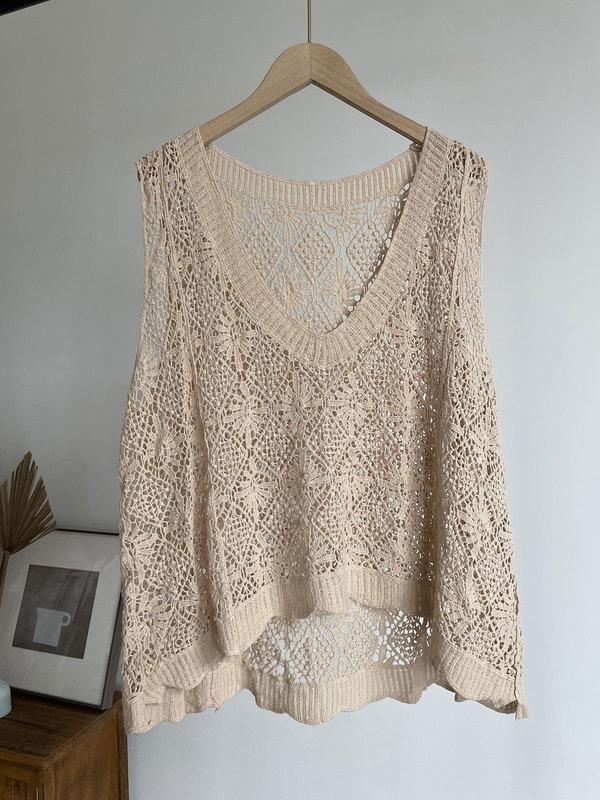Stack Out The Surprise Cotton Thread Hollow Vest Women's V-neck Knitted Vest Literary Versatile Thin Summer Vest Vest