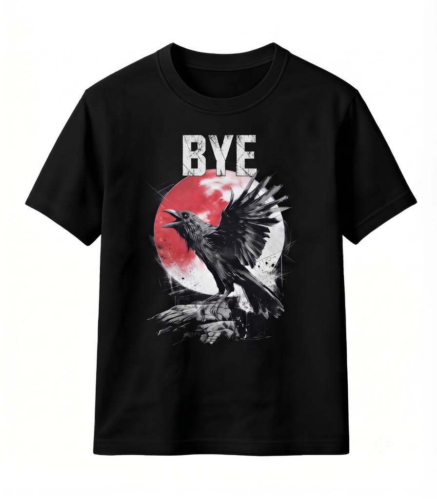 Bye Crow Red Moon T-Shirt Vintage Gothic Raven Dark Humor Graphic Top