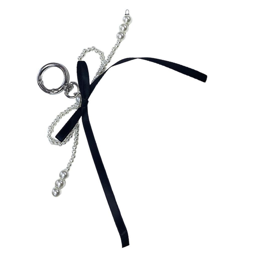 Cute Pearl Ribbon Bowknot Keychain Pendant Keyring Charm Lovely Hanging Decorations for Purse Bag Backpack Handbag