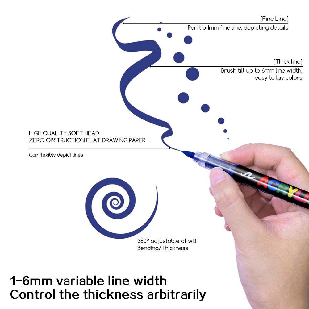 12/24Colors Acrylic Paint Markers,Soft Brush Tip Painting Pens for Stone Glass ,Straight Liquid Acrylic Markers for Art Supplies