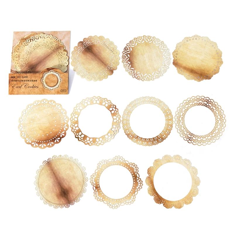 10-sheet Junk Journal Vintage Yellowed Coffee Dyed Hollow Lace Material Paper DIY Scrapbooking Collage Diary Album Decor