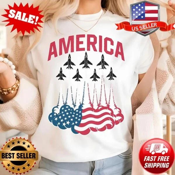 Patriotic Jet Flag Shirt Military USA Graphic Tee 4th of July Shirt American 3XL