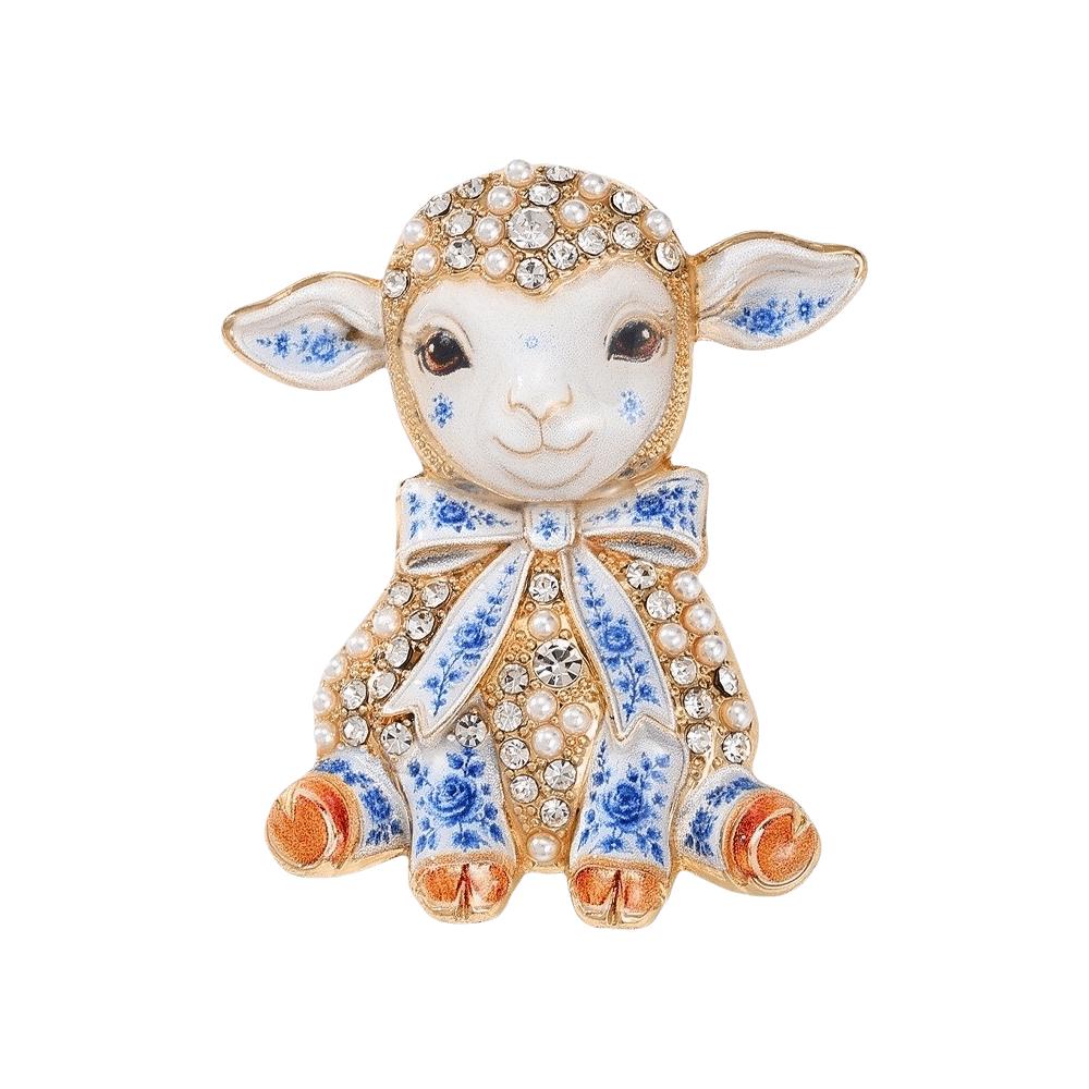 Enamel Animal Brooch Rhinestone Lamb Badge Pin Beautiful Lapel Zinc Zinc Alloy Pin Couples
