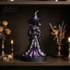 Hand Carved Resin Craft Lighted Witch Figurine Holding Black Cat Statue Gothic Stable Base Figurine Sculpture with LED Lights for Halloween