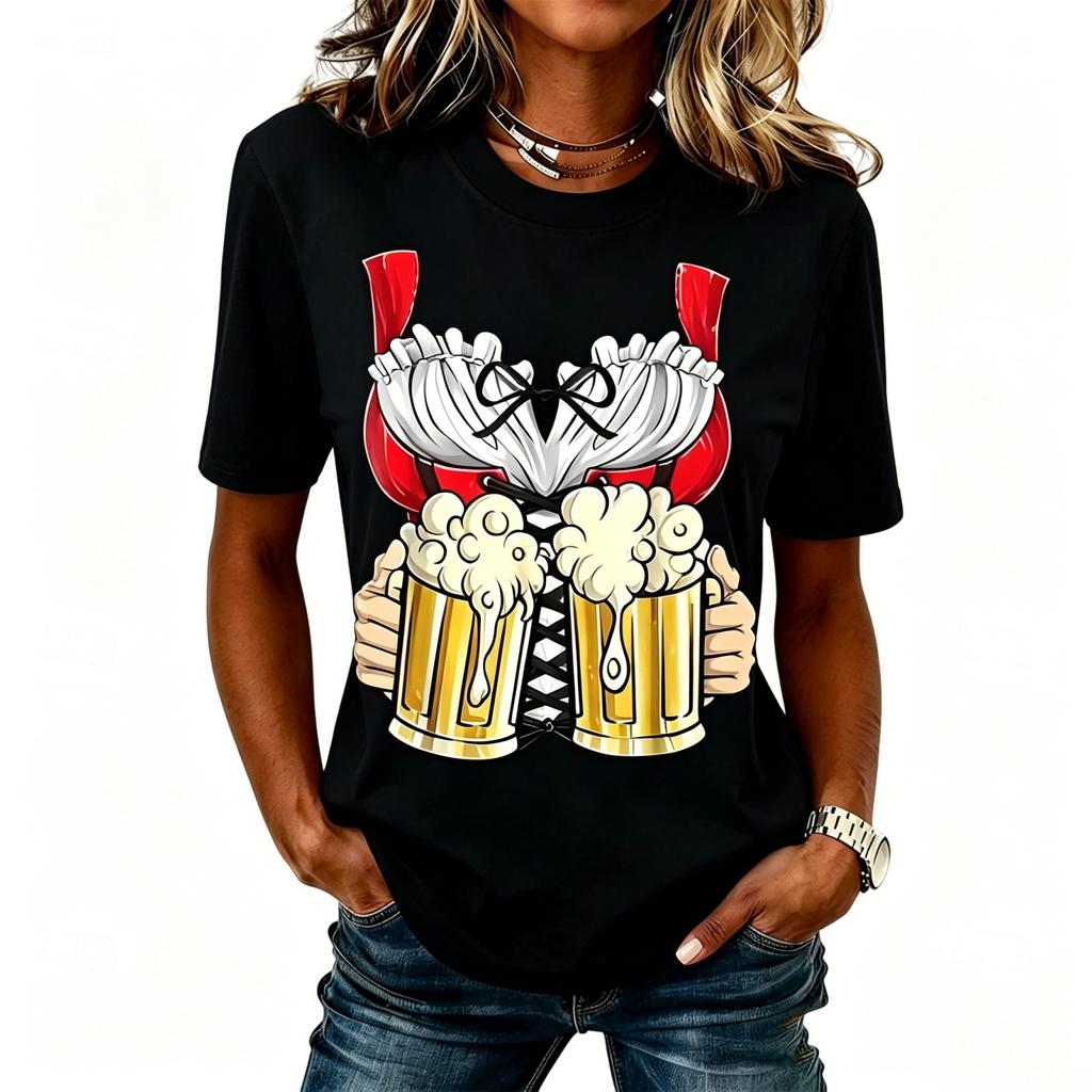 Women’s Casual Round Neck Short Sleeve Pullover T-Shirt with Festival Graphic Print Relaxed Fit Comfortable Style Top