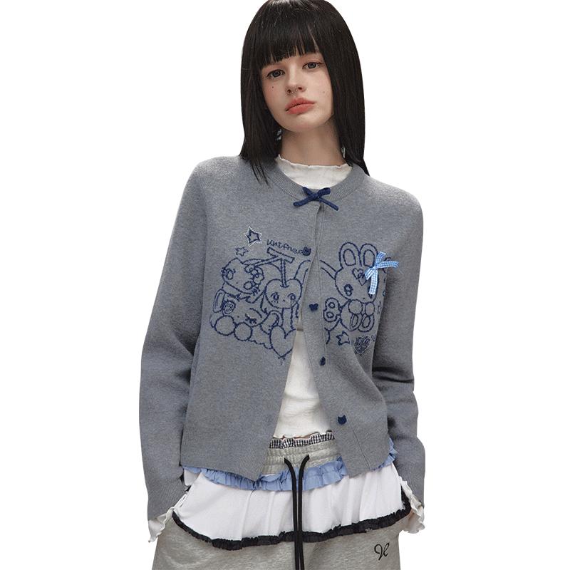 

UNIFREE 2025 Autumn Retro College Style Knitted Cardigan L