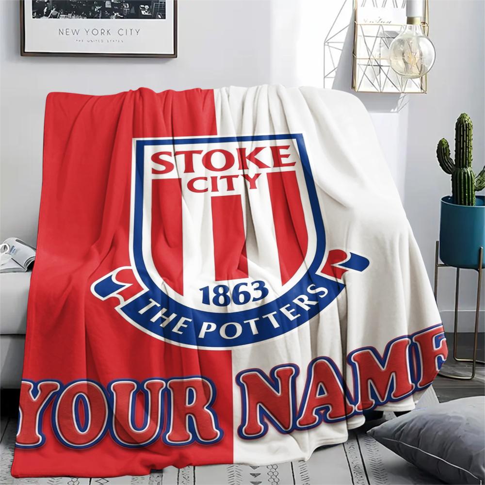 1PC Custom Name Stoke City FC Patterned Flannel Blanket Suitable For All Seasons for Home Decor Warmth and Comfort Gifts Holiday Present