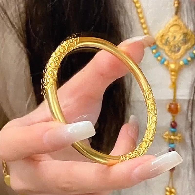 New in new in retro relief design bangles Chinese style rolled grass texture frosted bracelet for women jewelry