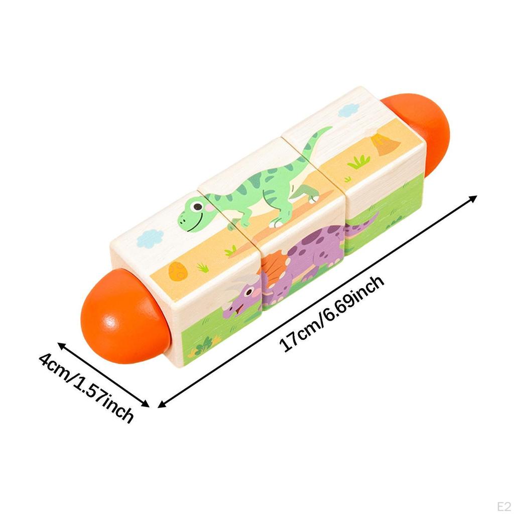 Rotating Block Wooden Puzzle Toy Creative Sensory Toys Early Educational Dinosaur Themed for