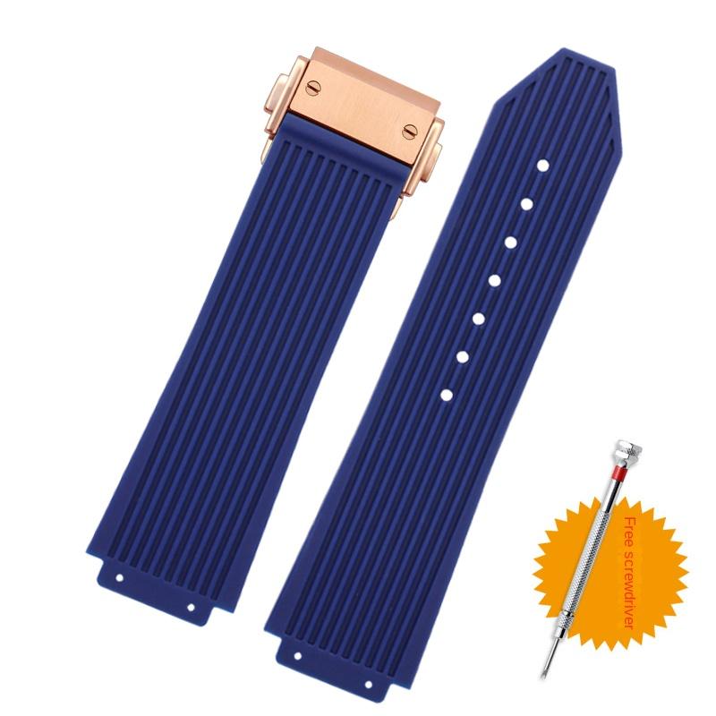 For Hublot BIG BANG Black Blue white Silicone Rubber Strap With men Butterfly Buckle Watchband Accessories 26*19mm Free tools
