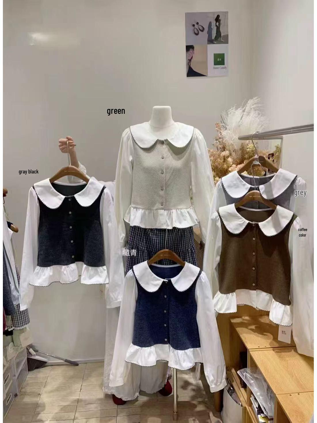 Autumn 2025 Women s Elegant Patchwork Doll Collar Shirt - Chic, Age-Defying Long Sleeve Top One Size