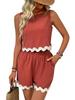 Women's Sleeveless Romper Shorts Set with Wave Hem in 6 Colors