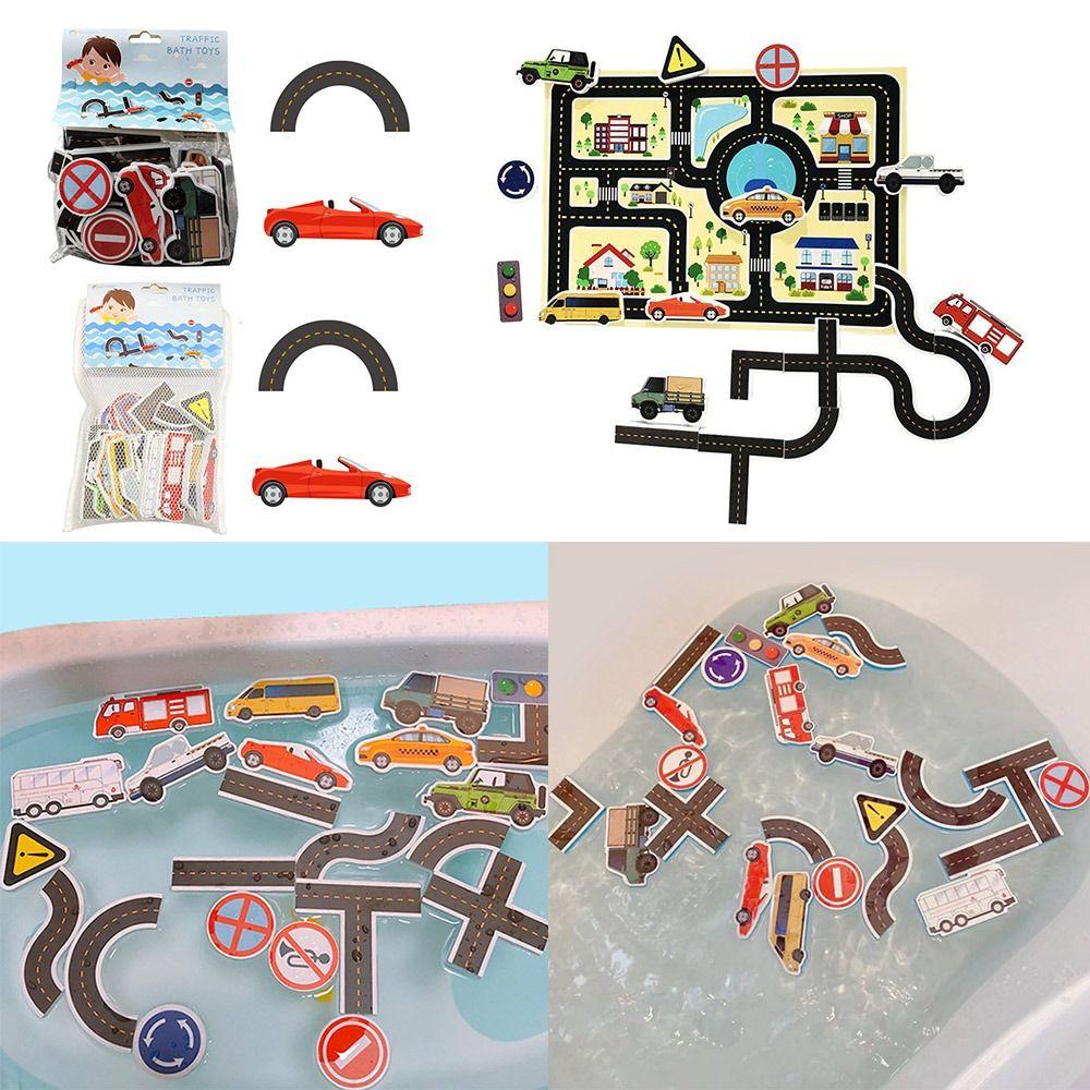 

Water Suction Up Early Education Car Road Traffic Bath Toys For Children Rail Vehicle Puzzles