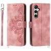 For Samsung Galaxy S24 FE Case Flower Pattern PU Leather Wallet Phone Cover with Shoulder Strap