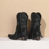 European and American Ethnic Style Square Head Fringed Fashion Boots Women's New Thick Heel Sleeve Fashion Western Cowboy Boots