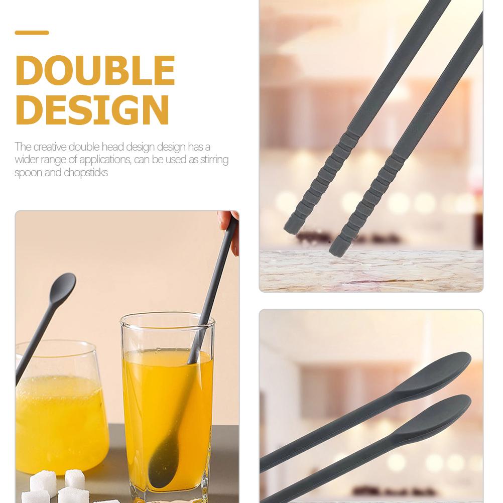 2 Pairs Silicone Chopsticks and Spoons Beverage Stirring Bar Rod Coffee Rust-proof Mixing Kitchen Household Silica Gel Drink