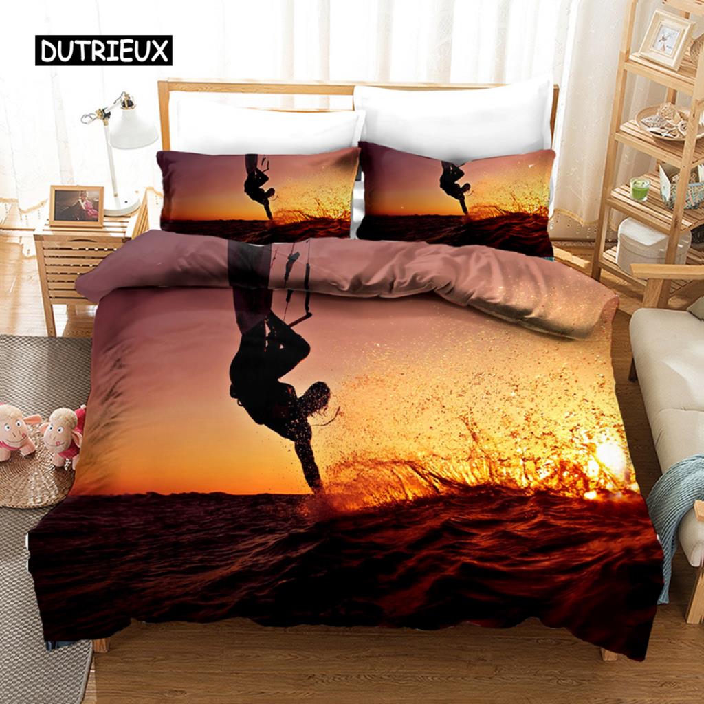 Surfing Duvet Cover Set Surfboards Youth Ocean Sport Theme Bedding Set For Teens Polyester Waves Surfing Ocean Queen Quilt Cover