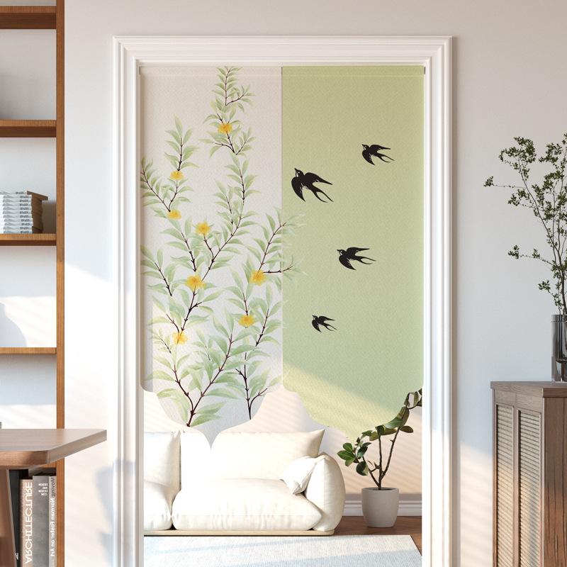 Chinese Style Imitation Linen Door Curtain Retro Art Painting Doorway Living Room Partition Drape Kitchen Hanging Half-Curtain