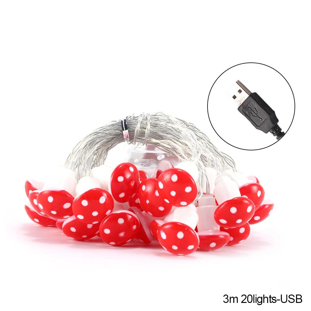 LED Garland String Lights USB Battery Powered Warm White Waterproof Mushroom Fairy Lights For Holiday Christmas Party Decoration