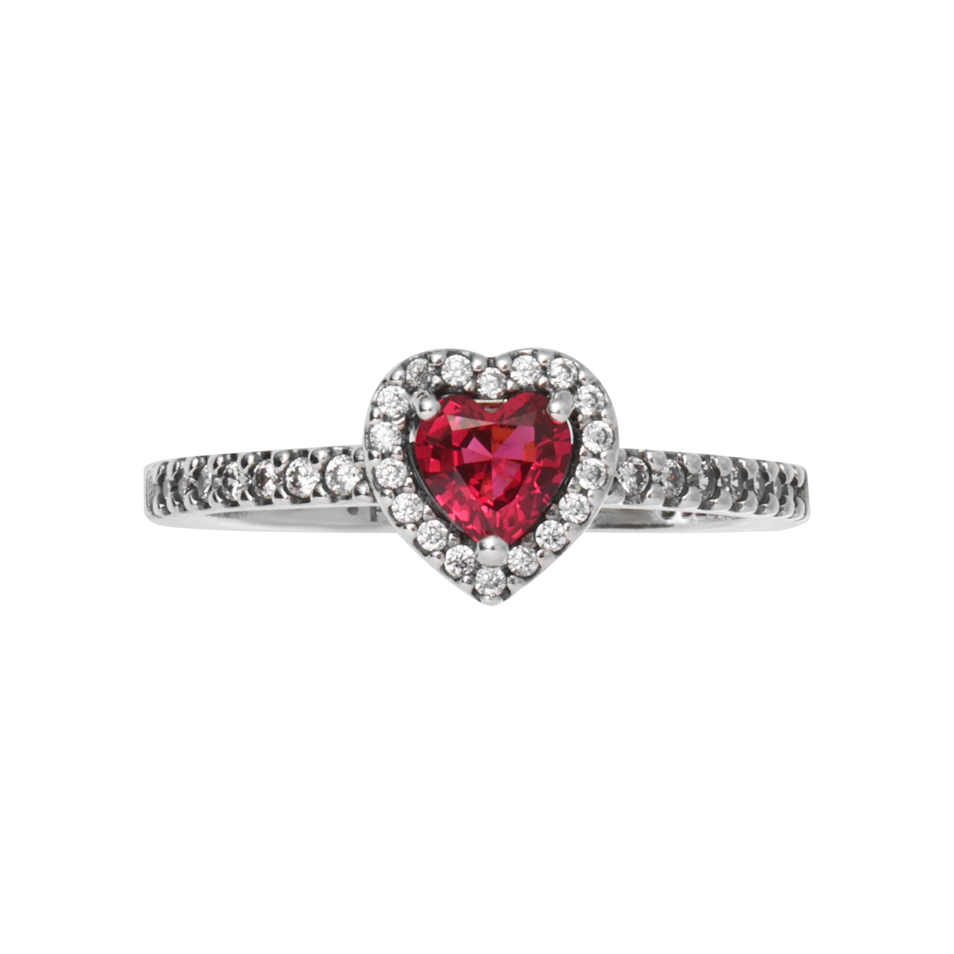 Pandora Heart Shaped Inlaid Letter Logo Engraved 925 Silver Ring Women rings Red 198421C02 Box,48,Red