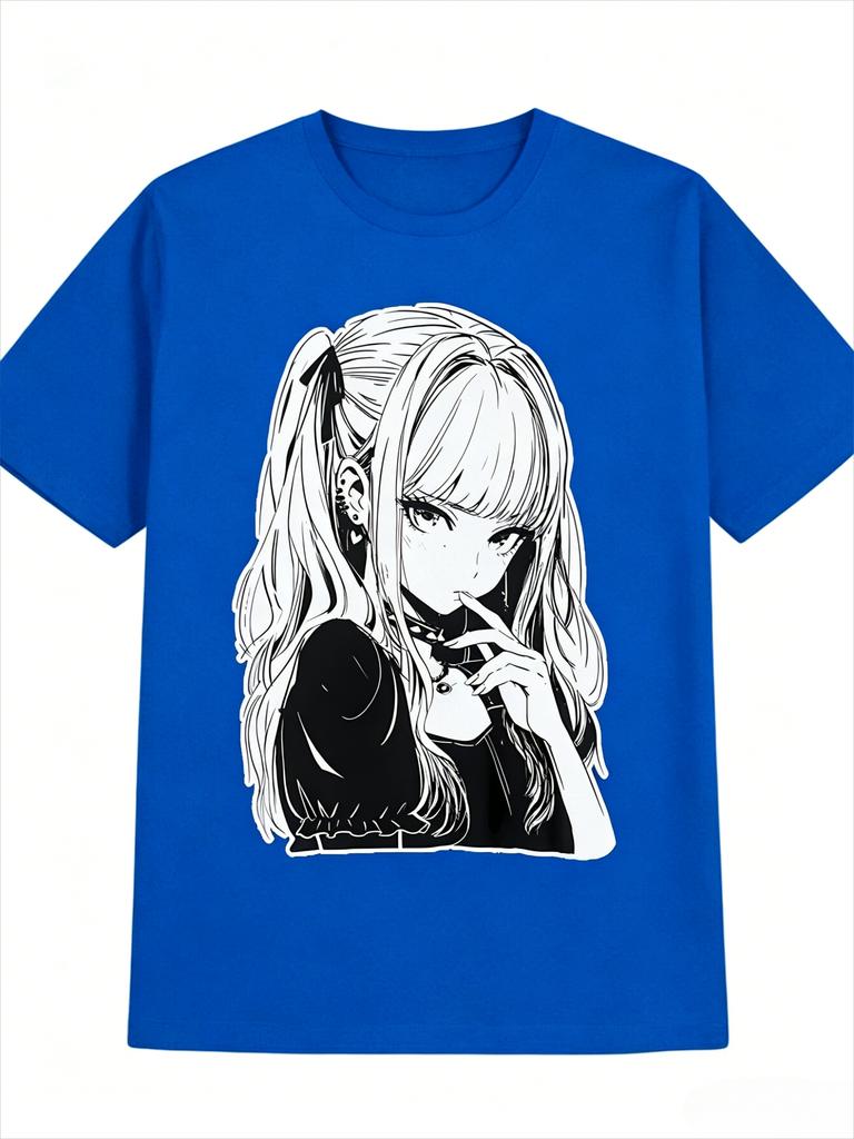 Anime Twin Tail Girl Print T Shirt Unisex Unisex Japanese Unisexga Character Graphic Tees Kawaii Goth Loose Short Sleeve Unisex Tops