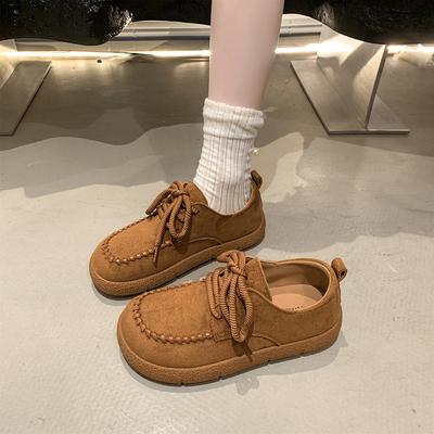 Leather Platform Women's Shoes New Autumn Casual Flat-bottomed Boken Single Shoes Doudou Shoes