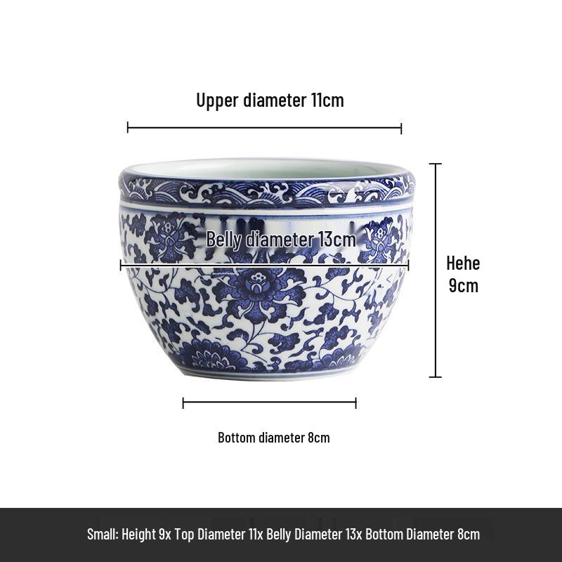 Large Blue and White Porcelain Ceramic Fish Tank for Desktop - Suitable for Goldfish, Turtles, Water Lilies, and Lotus